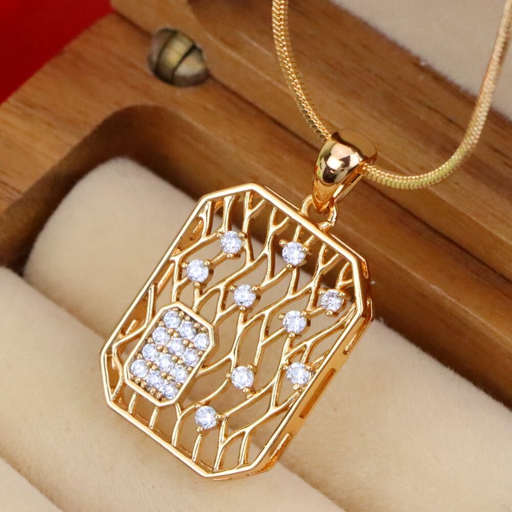 "Rose Gold Rectangle Pendant with Crystal Accents, XPPT1307